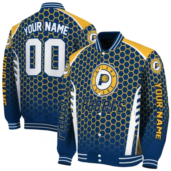 custom indiana pacers hexagon grid blue varsity jacket fashion forward.webp