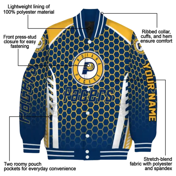 custom indiana pacers hexagon grid blue varsity jacket new arrival.webp