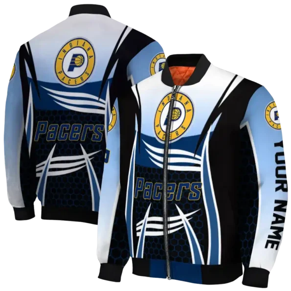 custom indiana pacers mesh effect blue black bomber jacket fashion forward