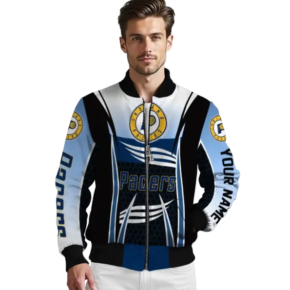 custom indiana pacers mesh effect blue black bomber jacket high quality