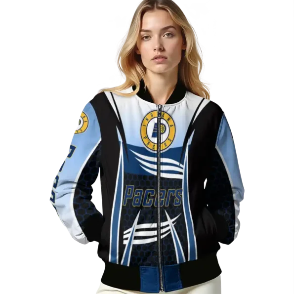 custom indiana pacers mesh effect blue black bomber jacket latest model