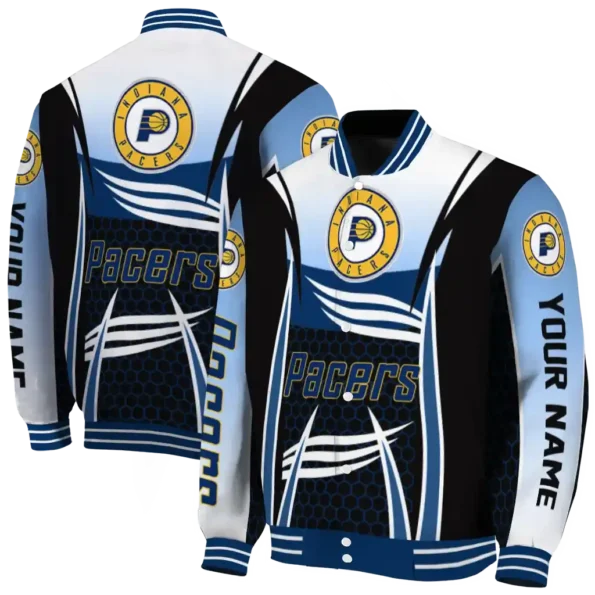 custom indiana pacers mesh effect blue black varsity jacket fashion forward.webp