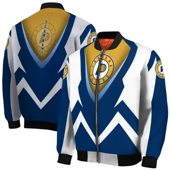 custom indiana pacers v stripes blue white bomber jacket fashion forward