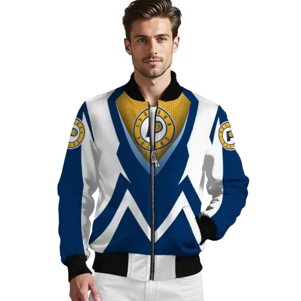 custom indiana pacers v stripes blue white bomber jacket high quality
