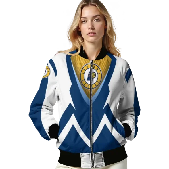 custom indiana pacers v stripes blue white bomber jacket latest model