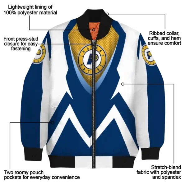 custom indiana pacers v stripes blue white bomber jacket new arrival