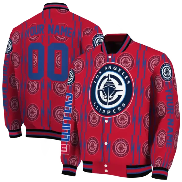 custom los angeles clippers bolt stripe red varsity jacket fashion forward.webp