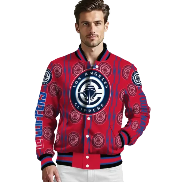 custom los angeles clippers bolt stripe red varsity jacket high quality.webp