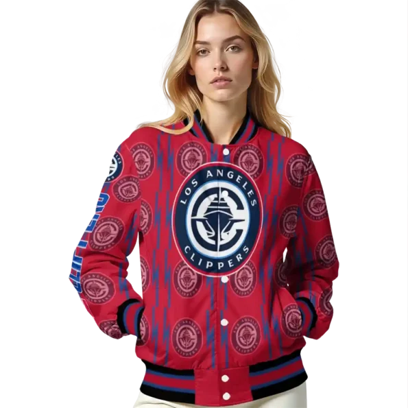 custom los angeles clippers bolt stripe red varsity jacket latest model.webp