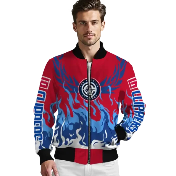 custom los angeles clippers winged blaze red white bomber jacket high quality