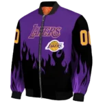 custom los angeles lakers flame border purple black bomber jacket best selling