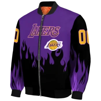 custom los angeles lakers flame border purple black bomber jacket best selling
