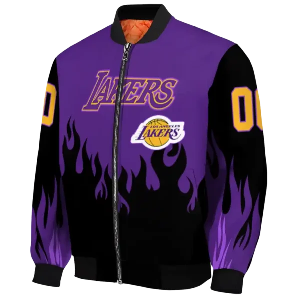 custom los angeles lakers flame border purple black bomber jacket best selling
