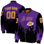 custom los angeles lakers flame border purple black bomber jacket best selling