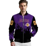 custom los angeles lakers flame border purple black bomber jacket best selling