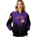 custom los angeles lakers flame border purple black bomber jacket best selling
