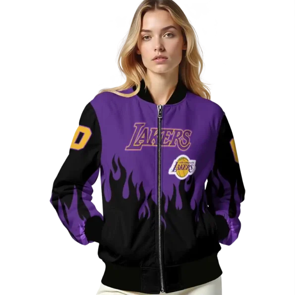 custom los angeles lakers flame border purple black bomber jacket latest model