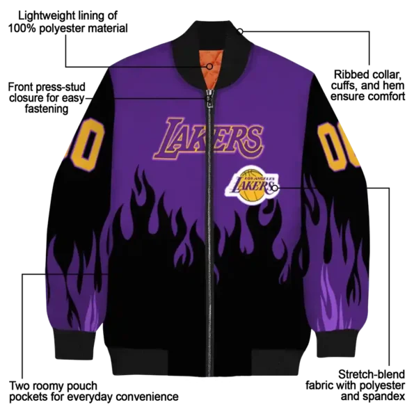 custom los angeles lakers flame border purple black bomber jacket new arrival