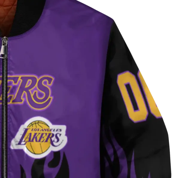 custom los angeles lakers flame border purple black bomber jacket premium grade