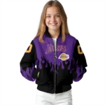 custom los angeles lakers flame border purple black bomber jacket best selling