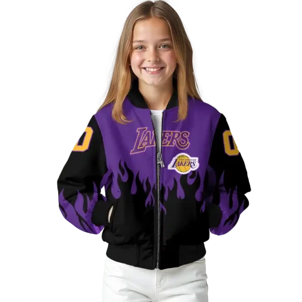custom los angeles lakers flame border purple black bomber jacket top rated