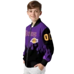 custom los angeles lakers flame border purple black bomber jacket best selling
