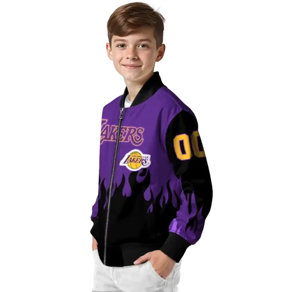 custom los angeles lakers flame border purple black bomber jacket trendy