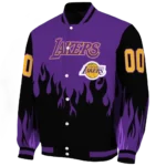 custom los angeles lakers flame border purple black varsity jacket best selling.webp