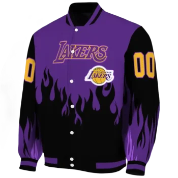 custom los angeles lakers flame border purple black varsity jacket best selling.webp