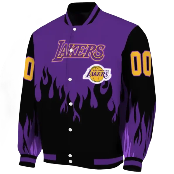 custom los angeles lakers flame border purple black varsity jacket best selling.webp