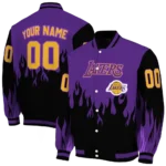 custom los angeles lakers flame border purple black varsity jacket best selling.webp