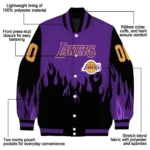 custom los angeles lakers flame border purple black varsity jacket best selling.webp