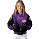 custom los angeles lakers flame border purple black varsity jacket best selling.webp