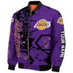 custom los angeles lakers hexagon cluster purple black bomber jacket best selling