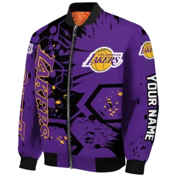 custom los angeles lakers hexagon cluster purple black bomber jacket best selling