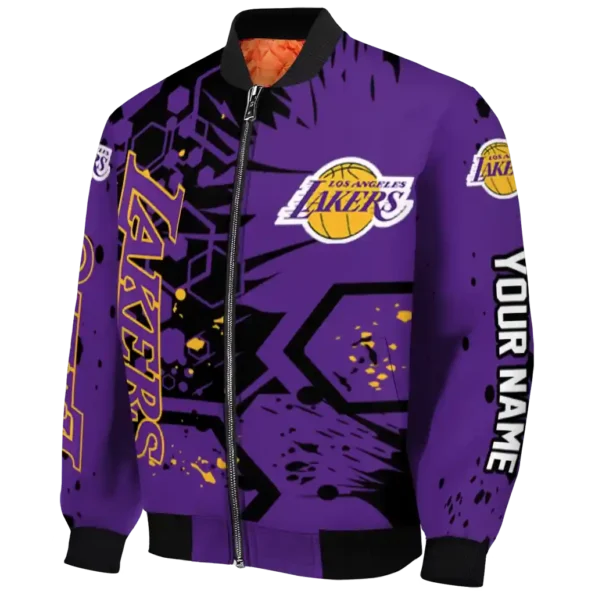 custom los angeles lakers hexagon cluster purple black bomber jacket best selling