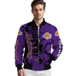 custom los angeles lakers hexagon cluster purple black bomber jacket best selling