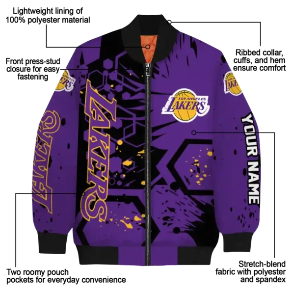 custom los angeles lakers hexagon cluster purple black bomber jacket new arrival
