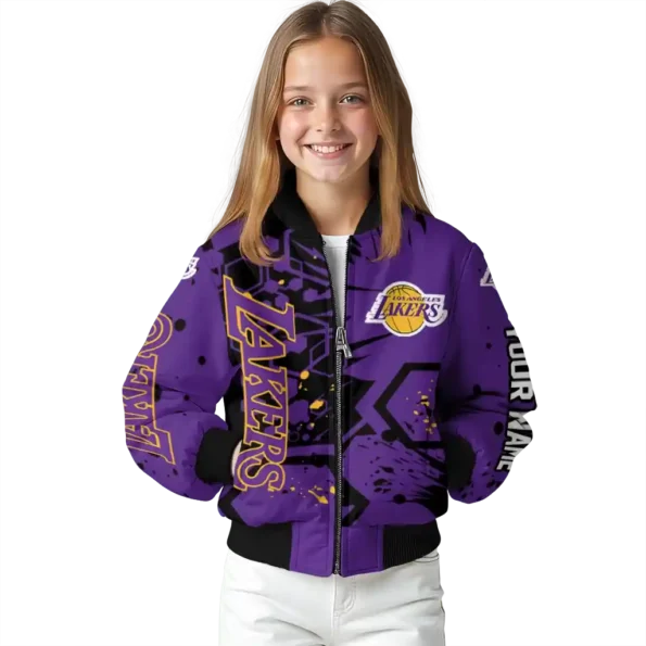 custom los angeles lakers hexagon cluster purple black bomber jacket top rated