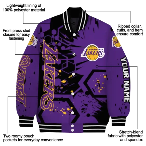 custom los angeles lakers hexagon cluster purple black varsity jacket new arrival.webp