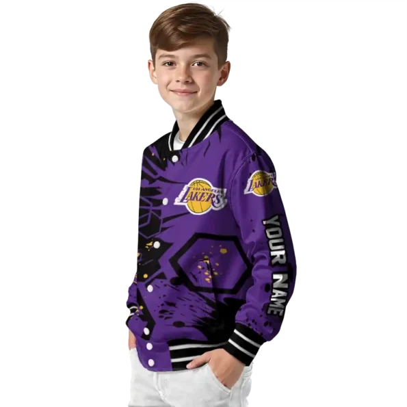 custom los angeles lakers hexagon cluster purple black varsity jacket trendy.webp
