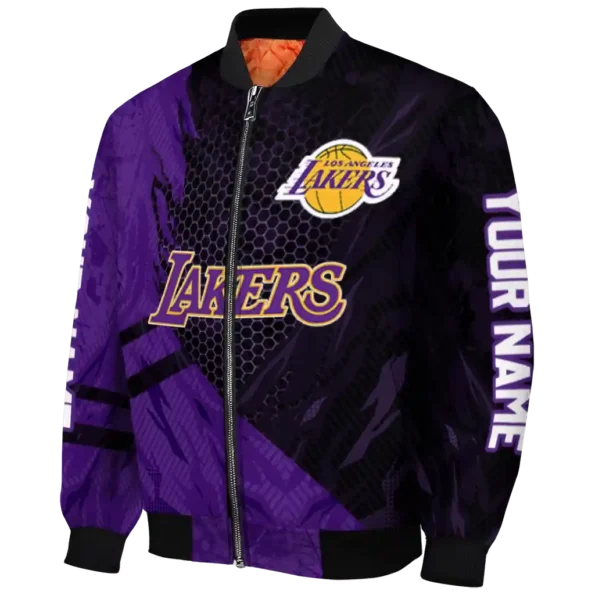 custom los angeles lakers hexagon mesh purple black bomber jacket best selling