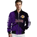 custom los angeles lakers hexagon mesh purple black bomber jacket best selling