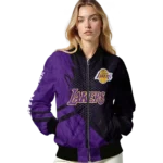 custom los angeles lakers hexagon mesh purple black bomber jacket best selling