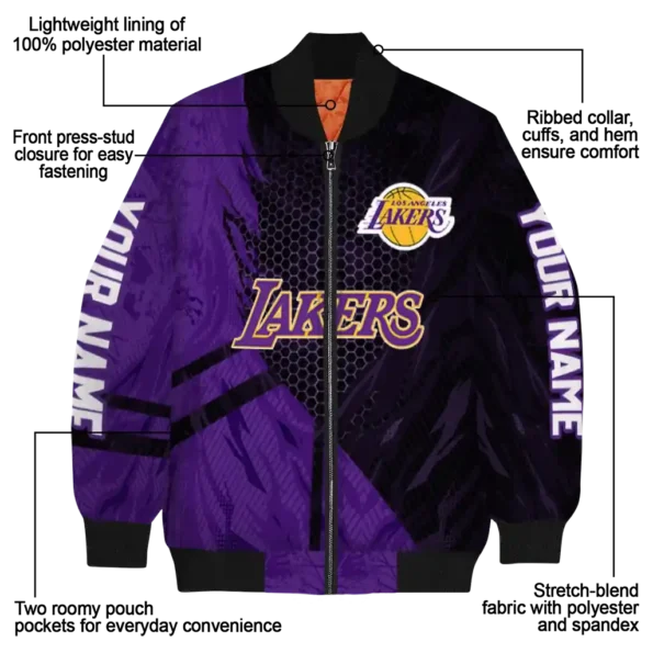 custom los angeles lakers hexagon mesh purple black bomber jacket new arrival