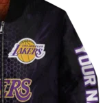 custom los angeles lakers hexagon mesh purple black bomber jacket best selling