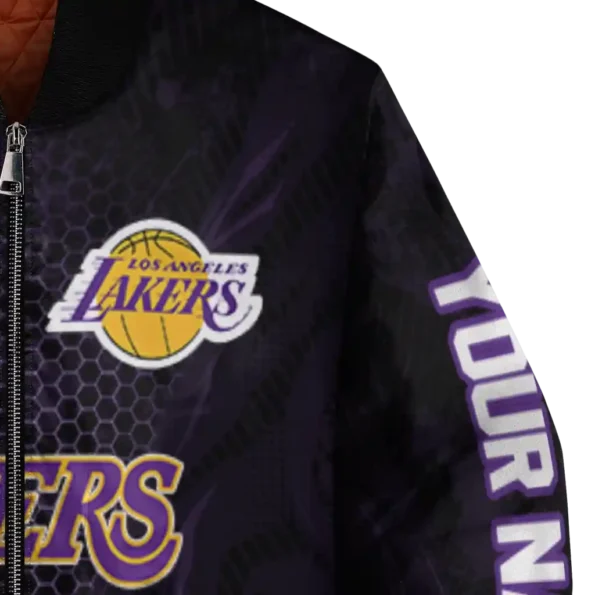 custom los angeles lakers hexagon mesh purple black bomber jacket premium grade