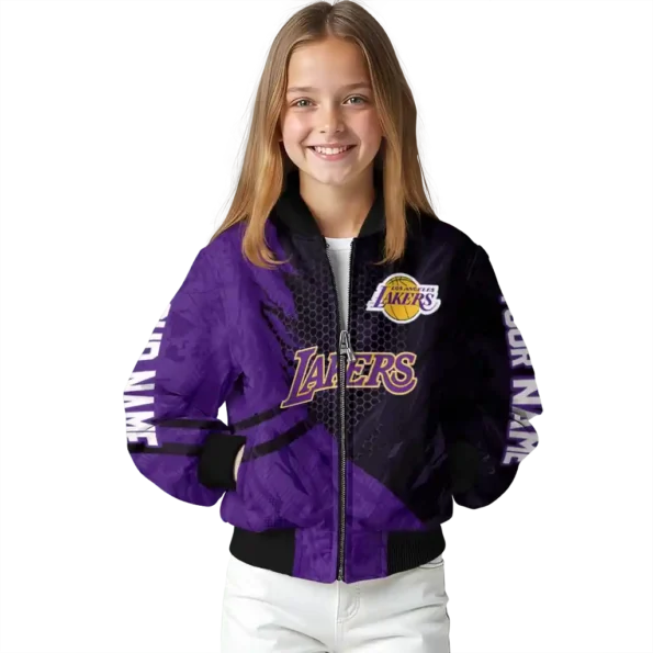 custom los angeles lakers hexagon mesh purple black bomber jacket top rated