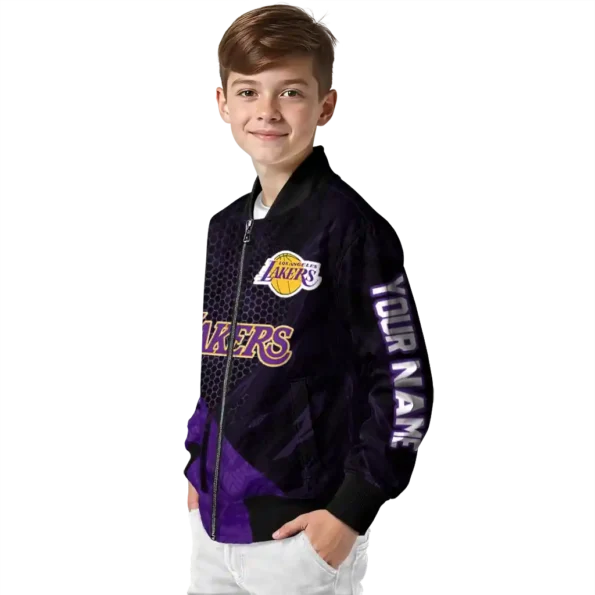 custom los angeles lakers hexagon mesh purple black bomber jacket trendy