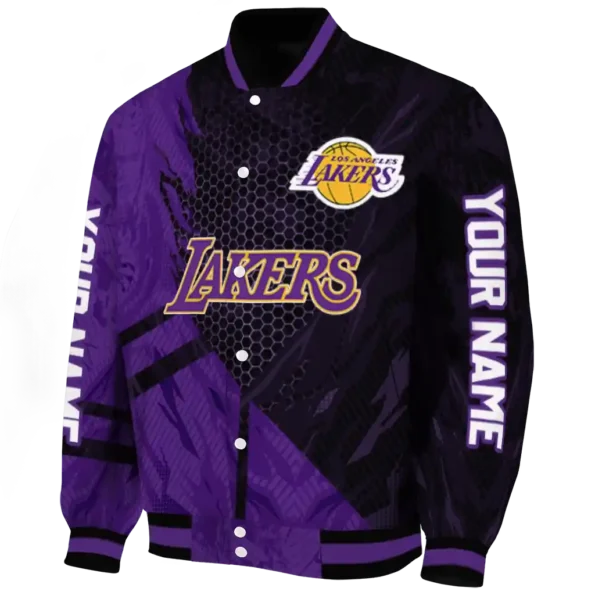 custom los angeles lakers hexagon mesh purple black varsity jacket best selling.webp